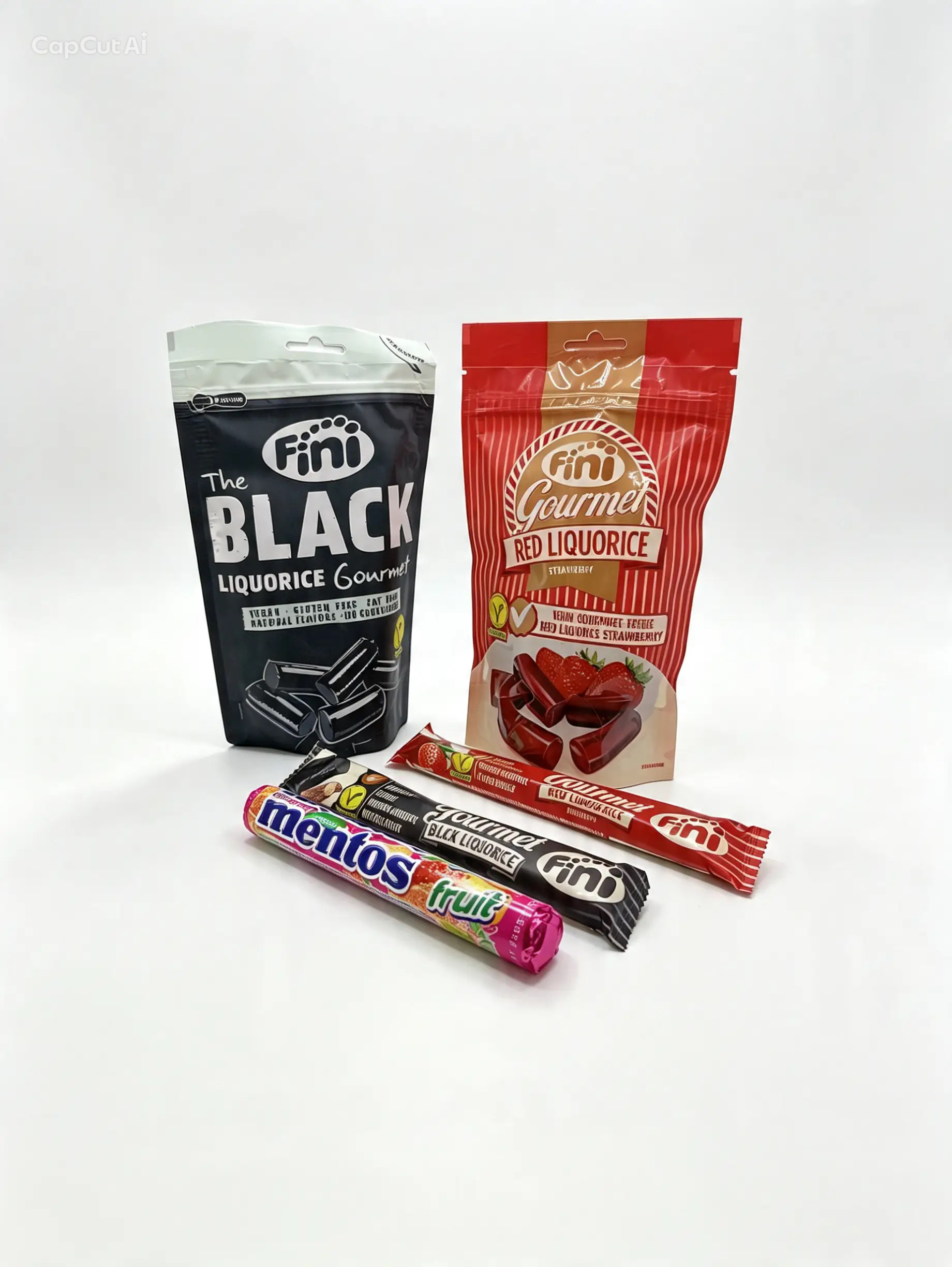 pack-regaliz-gourmet-vegano-fini Pack de regaliz gourmet vegano y sin gluten Fini con bolsas de regaliz negro, regaliz de fresa y Mentos de regalo